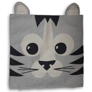 H&M 100% Cotton Square Cushion Cover Tiger Wild Cat Kids Room Gray Black White